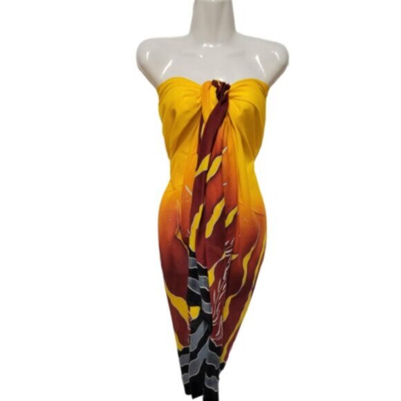 Womens Sarong Cotton Wrap, Handpainted Batik Wrapskirt Beach Pareo Beachwear-NEW - Picture 7 of 12